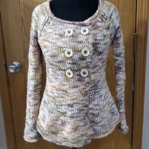 Sleeping on snow anthropologie variegated tan yellow cream bulking knit cardigan